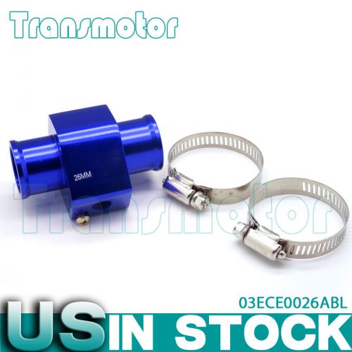 26mm water temp gauge radiator sensor aluminum adaptor +clamp   blue