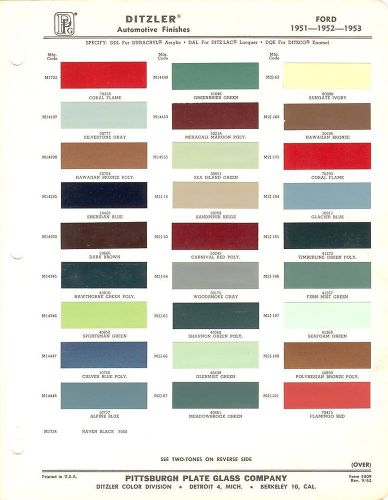 1951 1952 1953  ford victoria crestline customline mainline paint chips ( ppg)