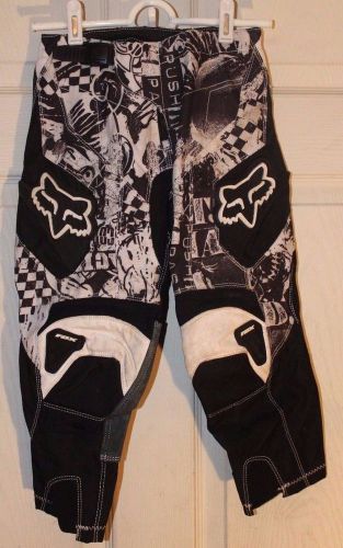 Youth sz 6 - 22&#034; waist - black &amp; white fox racing pants