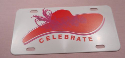 Red hat ladies - white plastic vanity license plate - red &amp; purple hat celebrate