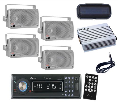 Aqcd60btb marine cd usb sd radio+ cover,4 silver box speakers, 400w amp, antenna