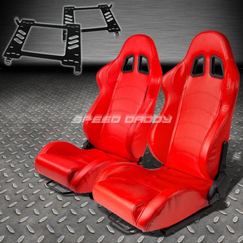 Pair type-1 reclining red pvc racing seat+bracket for 90-99 toyota mr2 sw20