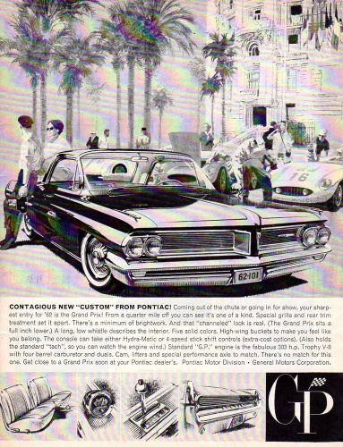 Vintage original  1962  pontiac  grand prix   ad - 8 &#034; x 10 3/4 &#034;