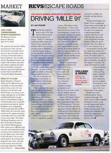 1959 alfa romeo giulietta sprint veloce - escape road -  classic article d02