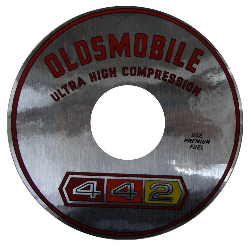 1965 1966 1967 oldsmobile "442 ultra high compression" air cleaner decal