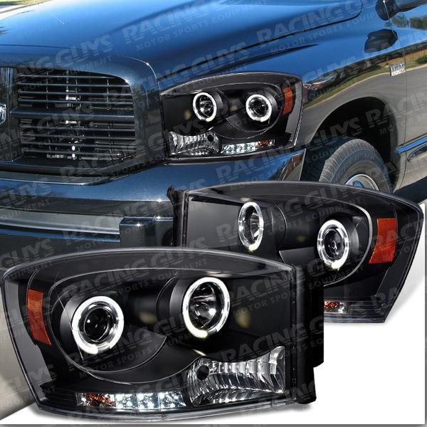 06 07 08 dodge ram pickup/truck dual halo led projector headlights pair set l+r