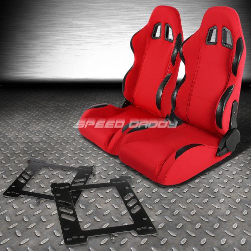 Pair type-4 reclining red pvc racing seat+bracket for 93-98 vw golf/gti mk3