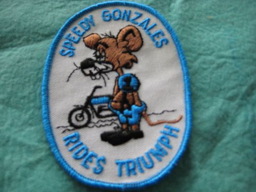 Vintage speedy gonzales rides triumph motorcycle racing patch 3 1/8&#034;x4 3/8&#034;