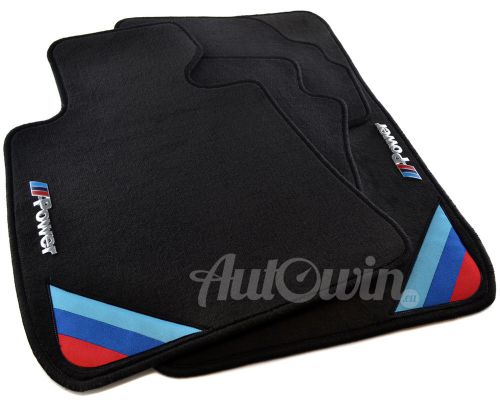 Bmw 1 series e81 e82 black floor mats with m power logo velcro clip lhd side ca