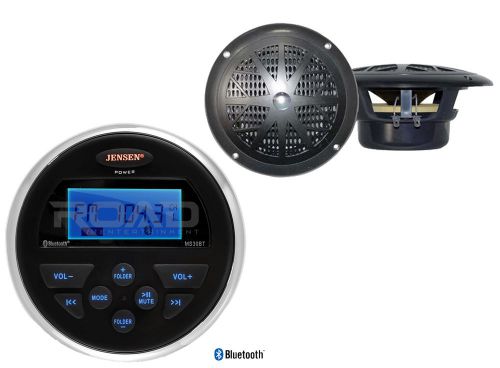 Jensen marine usb bluetooth aux radio, 2 black 4&#034; marine boat 100w speaker set