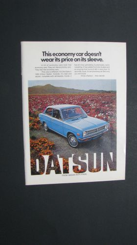 Vintage nissan print ad - blue datsun 1200 2-door sedan - 1972