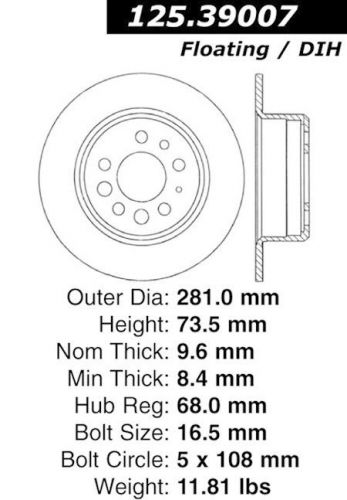 Centric parts 125.39007 rear premium brake rotor