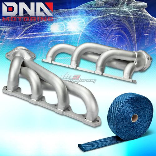 Fits 79-93 ford mustang stainless ceramic coated exhaust header+blue heat wrap