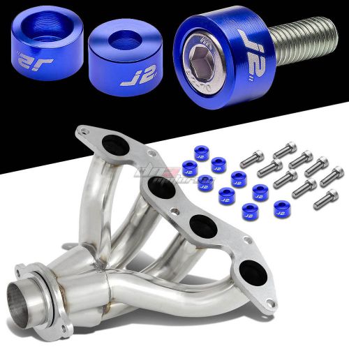 J2 for 01-05 civic ex exhaust manifold 4-1 racing header+blue washer bolts