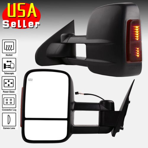 For 14-16 chevy silverado gmc sierra power heated led light towing mirror pair