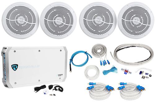 (4) rockville rmc80w 8&#034; 1600w marine boat speakers+6-channel amplifier+amp kit