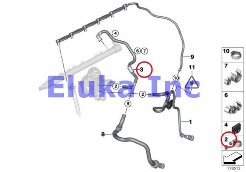 Bmw genuine fuel pipes / mounting parts fuel return line f02n f10n f15