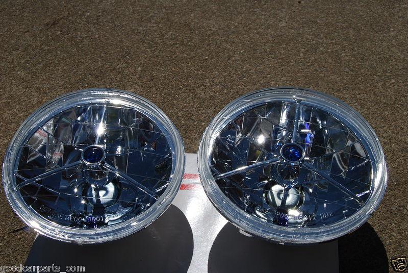 2 classic lamp 7" inch tri-bar diamond headlight pilot light blue dot + h4 bulbs