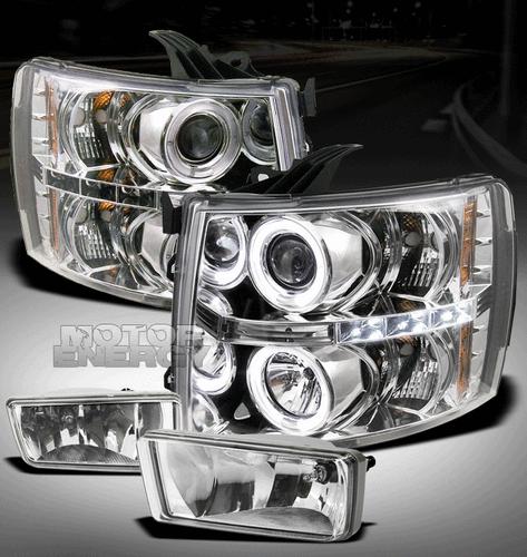 2007-2012 chevy silverado pickup halo led projector head light+fog bumper w/bulb