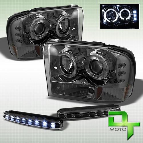 Led bumper fog+smoke 99-04 f250 f350 excursion 2in1 2x halo projector headlights