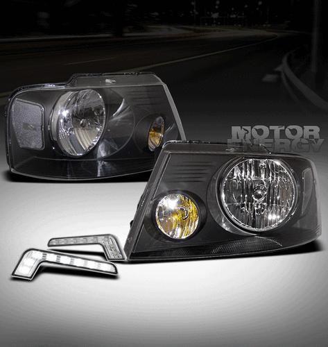 2004-2008 ford f150 truck black crystal head light+led drl signal 2005 2006 2007