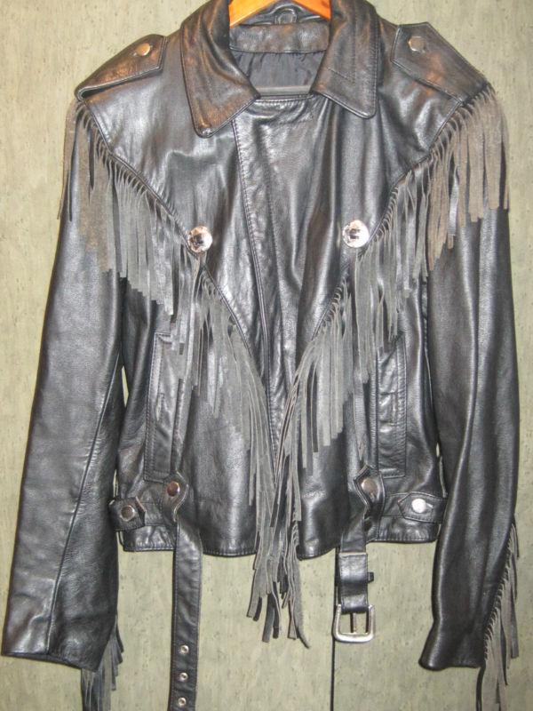 Harley davidson vintage black leather with fringe & lined really nice 