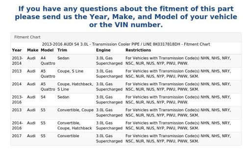 2013-2016 audi s4 3.0l - transmission cooler pipe / line 8k0317818dh