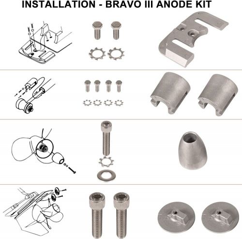 Aluminum anode kit for mercruiser bravo 3 iii 2004-present salt brackish fresh