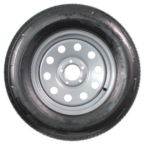 2-pk radial trailer tire on rim st205/75r15 15 lrc 5 lug silver modular wheel