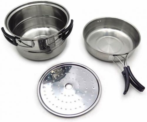 Httmt- 3pcs outdoor camping cookware stainless steel cooking picnic bowl pot pan