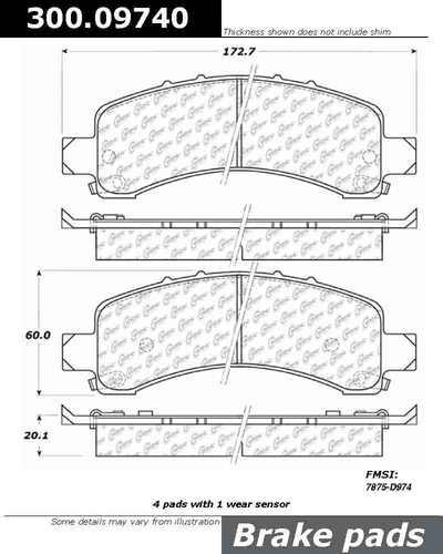 Centric 300.09740 brake pad or shoe, rear-premium semi-met pads w/shims