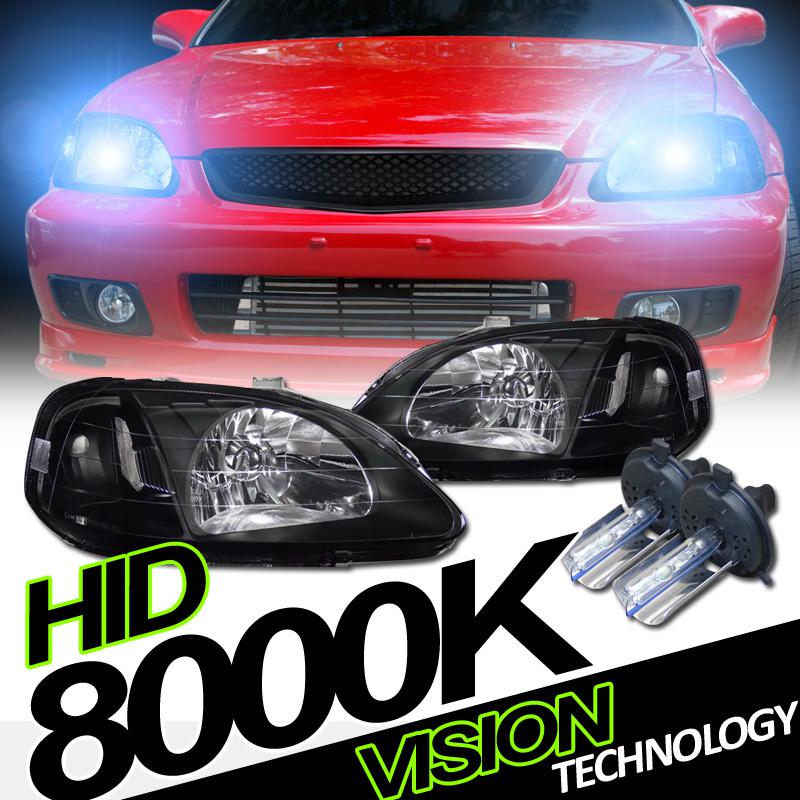 H4 8000k xenon hid kit 99-00 civic ek/ej/em jdm blk head lights lamps assemlby