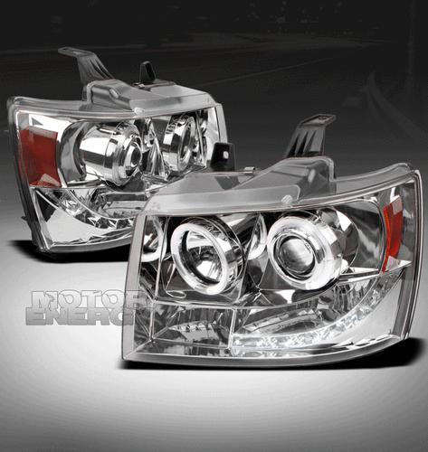 2007-2012 chevy avalanche/suburban/tahoe drl led halo projector headlight chrome