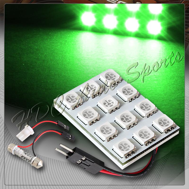 Universal t10 / festoon 12 smd led interior dome / map light bulb panel - green