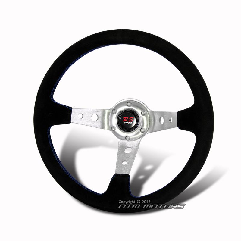 Universal 6-holed bolt 350mm deep dish style black suede leather steering wheel