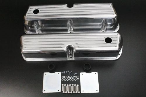 1962-85 sbf 302 351w finned retro aluminum valve covers &amp; 12&#039;&#039; oval air cleaner