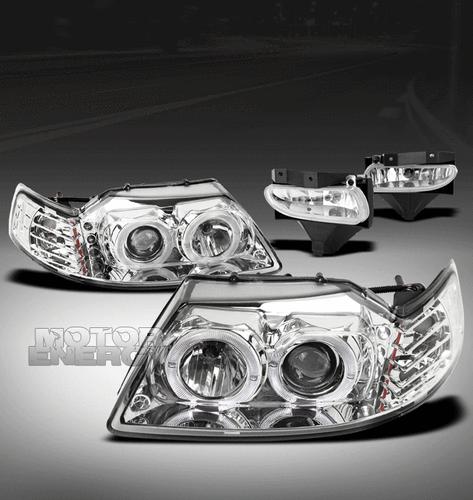 1999-2004 ford mustang halo led projector clear head light+fog corner left+right