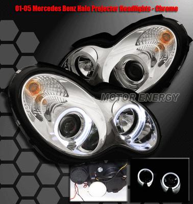 2001-2005 mercedes w203 c-class halo projector headlights chrome 2002 2003 2004