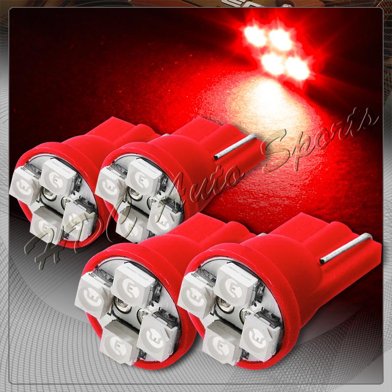 4x 4 smd t10 194 12v interior instrument panel gauge replacement bulbs - red