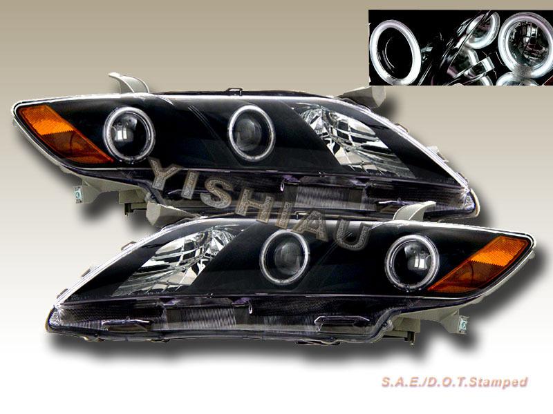 07-09 toyota camry projector headlights black two halo ccfl new