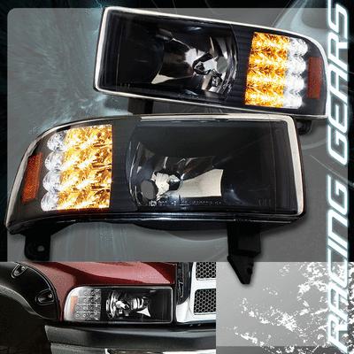 1994-2001 dodge ram 2 in 1 black housing led headlight+amber reflect corner lamp