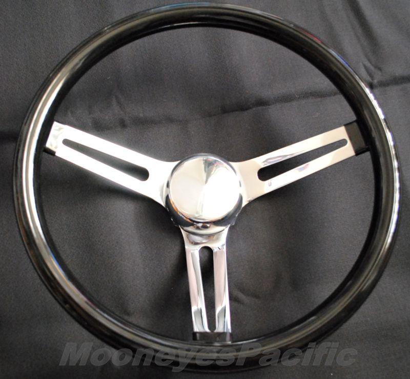 Mooneyes steering wheel black 13" willys 33 ford rat hot rod 50 merc 40 chevy 55