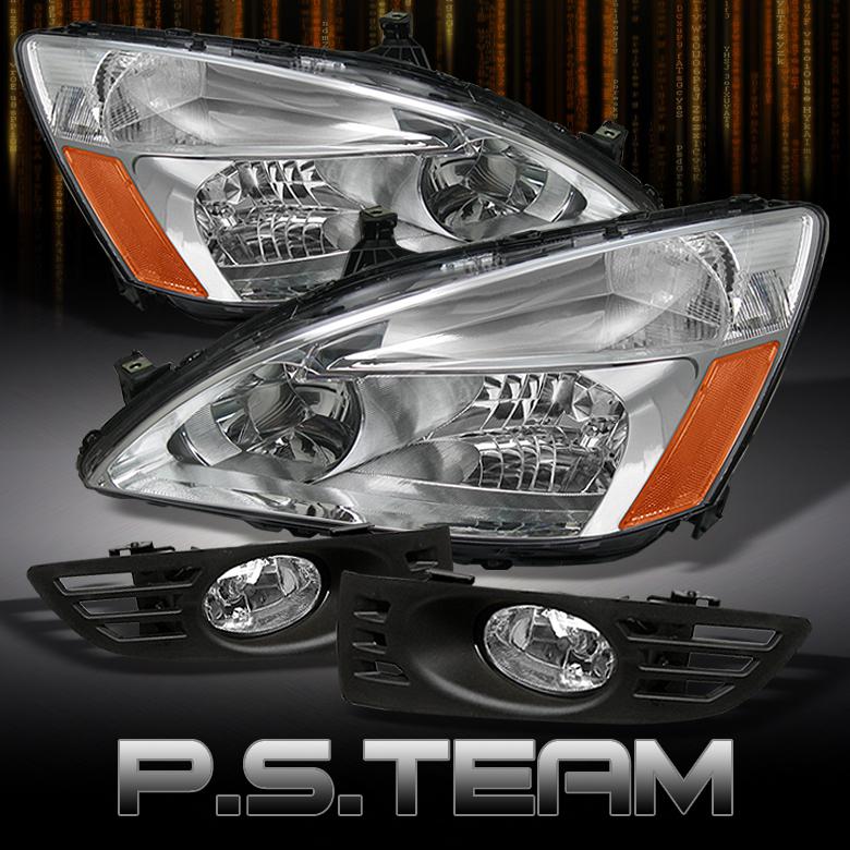 03-05 honda accord 2dr clear crystal headlights +bumper fog lights lamp w/switch