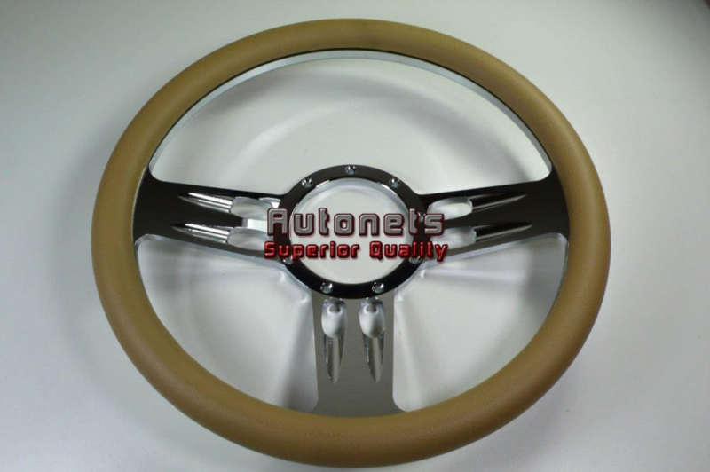 Beige leather 3 slot chevy gm pontiac aluminum steering wheel street hot rat rod