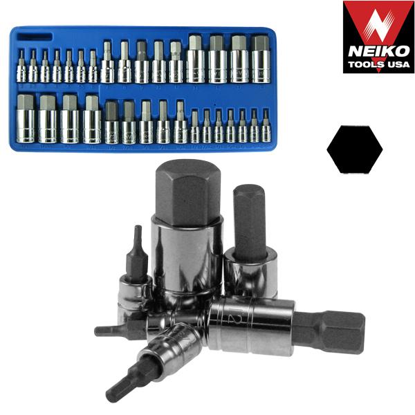 32pc master hex bit socket set sae & metric automotive shop tools must have tool