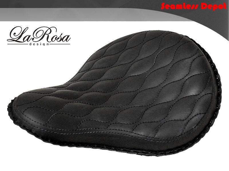 16" larosa black leather hourglass tuk & roll harley bobber rigid solo seat