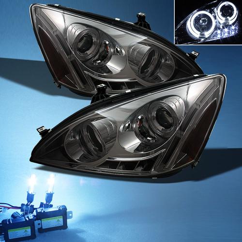 8000k slim xenon hid+smoked 03-07 honda accord dual halo projector headlights