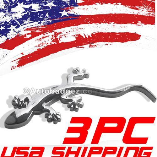 3 - new 3d lizard gekko car truck chrome badge emblem with 3m fast usa shipping!