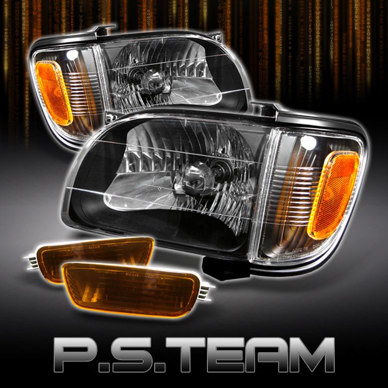 01-04 tacoma pickup black head lights+jdm amber corner bumper+signal lamps