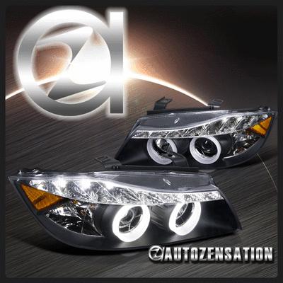 06-08 bmw e90 3-series black smd led iced halo projector headlights